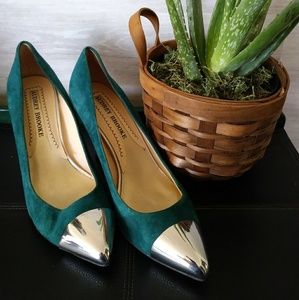 Audrey Brooke Mila Green Suede Pumps
